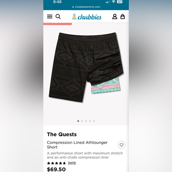 Chubbies “The Quest” compression lined athlounger short. 7” inseam. - Picture 2 of 4